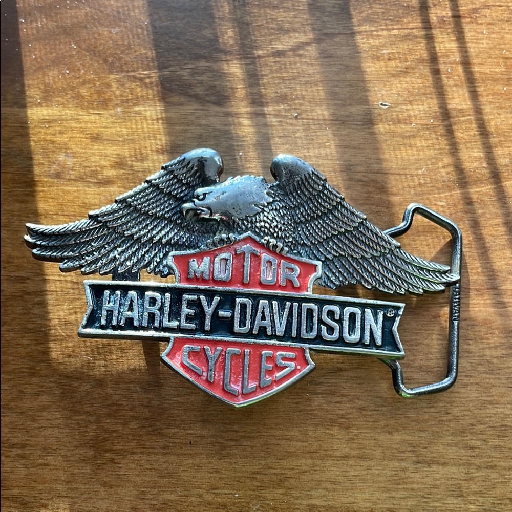 Harley-Davidson Silver and Red Belt Buckle